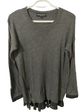 Central Park West Charcoal Grey Crewneck Sweater with Black Hem Detail Size S